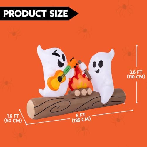 Joiedomi 6ft Long Halloween Inflatable Ghost Outdoor Decoration, Cute Blow Up Ghost Roasts Cotton Candy Over Campfire with LED, Halloween Blow Up Yard Decoration for Holiday Party Garden Lawn Decor