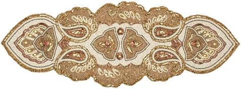 Lightnpro Beaded Christmas Table Runner, Fancy Handmade Decorative Embroidery Gold Runner for Christmas Xmas New Year Family Party Decoration - 13x36 Paisley Design