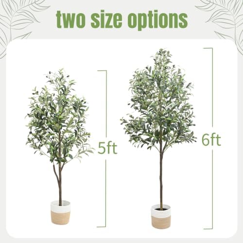 Artificial Olive Tree, 6ft Faux Tree with Woven Basket for Home Decor