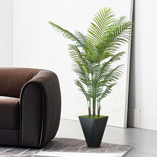 Artificial Palm Trees 6FT Tall Fake Palm Tree Indoor,Faux Tropical Areca Floor Plant with Black Planter, Fake Silk Plants in Pot for Home Office Living Room Bedroom Decor