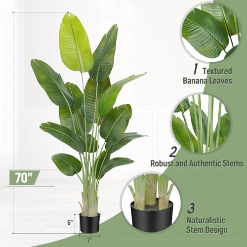 Lifelike Bird of Paradise Artificial Plant,6ft Faux Banana Leaf Tree with 13 Trunks - Perfect Indoor Silk Floor Plant for Home Decor in Living Room, Office, and Bedroom 1Pack