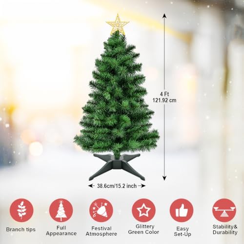 DUUDO 4FT Premium Hinged Artificial Holiday Small Mini Christmas Tree for Tabletop,Home, Office, Indoor and Outdoor Holiday Decoration,Easy Assembly Metal Hinges & Foldable Base