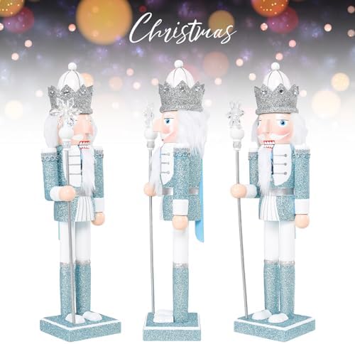 MUMTOP 15 Inch Christmas Nutcracker Decorations,Blue Table Wooden Figures