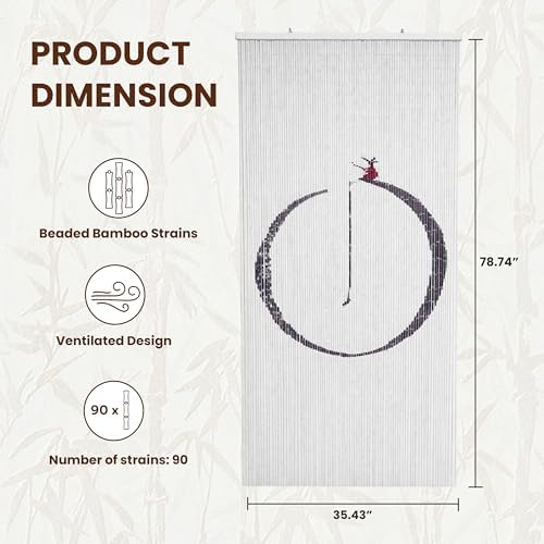 Fishing Art Beaded Bamboo Curtain for Doorway 35.4" x 78.7"