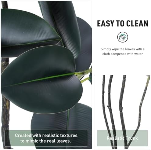 Artificial Rubber Tree 6FT Tall Faux Plants Indoor Artificial Trees Potted - Fake Tree with White Planter Large Floor Plant for Home Office Room Outdoor Decor