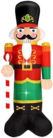 8 Feet Tall Christmas Inflatable Nutcracker Soldier Yard Decoration Giant Build-in Lighted Inflatable Christmas Nutcracker Garden Lawn Yard Decor with Built in Fan and Anchor Ropes