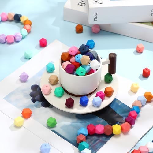 Hotop 288 Pcs Hexagon Silicone Beads Bulk 48 Colors 14mm