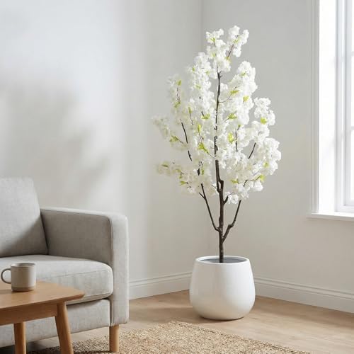 Indoor Cherry Blossoms Tree White Artificial Cherry Blossom Tree 6FT Faux Bedroom Trees for Home Christmas New Year Decor