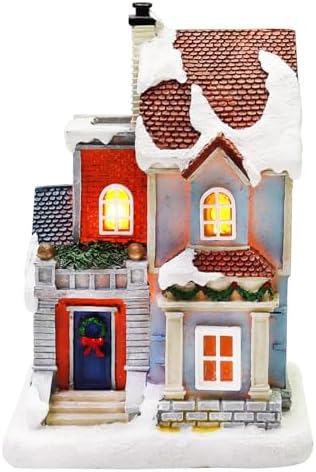 MOMENTS IN TIME Christmas Village Set 12-Piece with LED Lights Miniature Christmas Houses Lighted Holiday Décor for Tabletop Mantel Village Display Gift-Ready Packaging