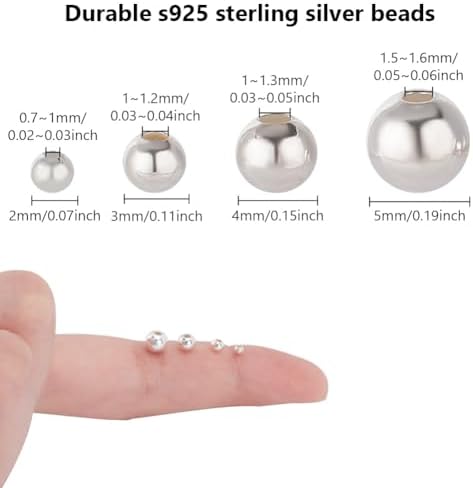 95pcs 925 Sterling Silver Beads Jewelry Making 4 Sizes Smooth Round Beads Seamless Ball Spacer S925 Silver Loose Round Bead for DIY Necklace Bracelet Ring Earring Crafts Accessories