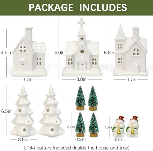 Christmas Decorations Indoor - 11 Pcs Ceramic Christmas Village Set