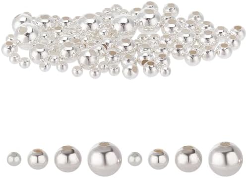 95pcs 925 Sterling Silver Beads Jewelry Making 4 Sizes Smooth Round Beads Seamless Ball Spacer S925 Silver Loose Round Bead for DIY Necklace Bracelet Ring Earring Crafts Accessories