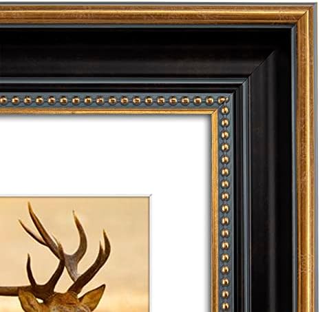 AUEAR 11x14 Picture Frame for 8x10 Photo,Real Glass,Ornate Gold Black Frame