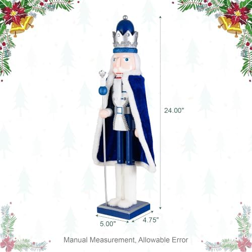 Glitzhome 24" H Wooden Christmas Nutcracker Ornaments Blue King Nutcracker Figurine Christmas Table Decor Traditional Christmas Decor for Tables Desktop Porch Holiday Festive
