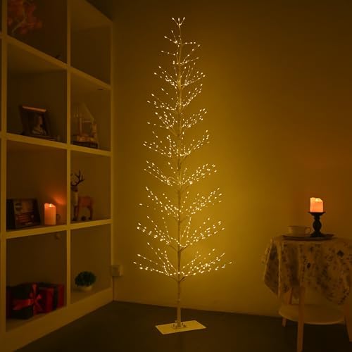 7FT Birch Tree with 736 LED Lights, Artificial Tree IP44 Waterproof Twinkle Light White Christmas Tree for Indoor Outdoor Festival Wedding Party Christmas Decorations (7FT/736LED)