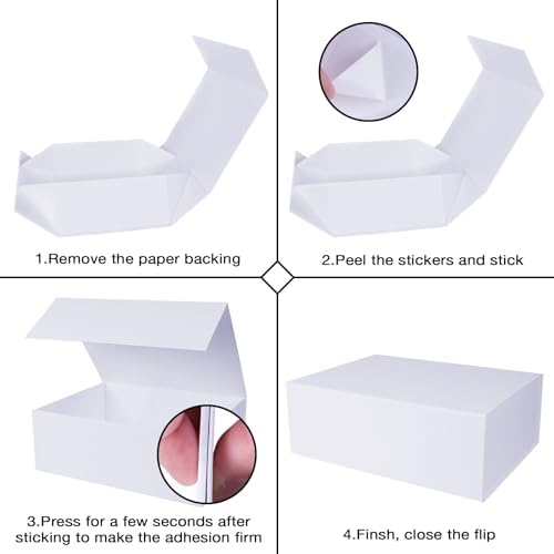 Aimyoo 5 Pack White Magnetic Gift Boxes with Lids 13.8x9x4.3 in, Large Bridesmaid Groomsman Proposal Box, Rectangle Collapsible Box for Present Graduation Birthday Wedding Storage,1 Count (Pack of 5)
