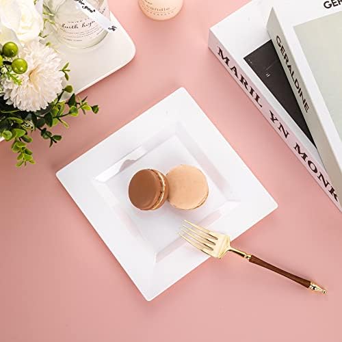 100 Pack White Plastic Square Dessert Plates, 6.5" Disposable Salad Plates