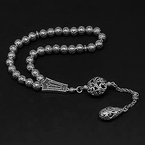 -Antique Silver Plated Collection-Worry Beads-Prayer Beads-Tesbih-Tasbih-Tasbeeh-Misbaha-Masbaha-Subha-Sebha-Sibha (Antique Silver Plated with Drop Tassel -8mm 33 Beads-)