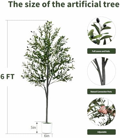 6FT Tall Artificial Olive Tree Faux Fake Silk Potted Plant with Fruits