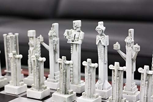 Ebros Gift Frank Lloyd Wright Architecture Midway Gardens Complex Collectible White and Black Geometrical Sprites Chess Pieces Set with 5" Tallest Sprite Piece Figurines