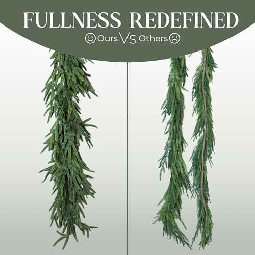 72" Real Touch Norfolk Pine Garland Realistic 6ft, Christmas Garland for Mantle, Stairs, Fireplace, Soft and Bendable Real Touch Garland Christmas Greenery, Evergreen Christmas Garlands