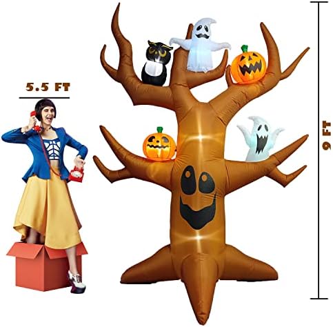 9ft Halloween Inflatable Ghost Tree Halloween Airblown Inflatable Outdoor Decor Blow up Yard Decor with RGB LED for Yard/Patio/Lawn/Garden (D)