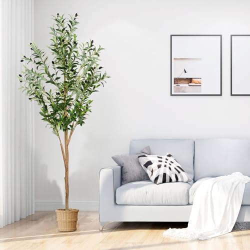 6ft Faux Olive Tree, Artificial Olive Tree Indoor, High Imitation Silk Plant Fake Olive Tree with Realistic Leaves and Fruits, Suitable for Home Living Room Office Decoration