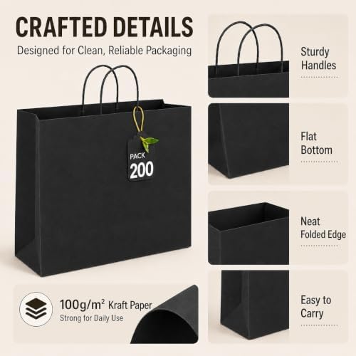 mesha large black gift paper bags with handles, side view