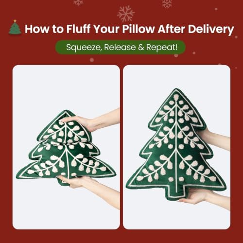 AELS Embroidered 18.5" Merry Christmas Tree Decorative Throw Pillow, Set of 2, Holiday Throw Pillows for Christmas Decor, Plush Tree Shaped Decorative Pillows for Living Room Bedroom Sofa, Green