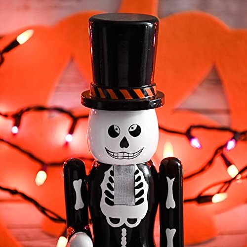 Ornativity Christmas Scary Skeleton Nutcracker – Black and White Wooden Day of the Dead Skeletal Nutcracker Man with Top Hat Xmas and Halloween Themed Holiday Nut Cracker Figure Decorations 15"