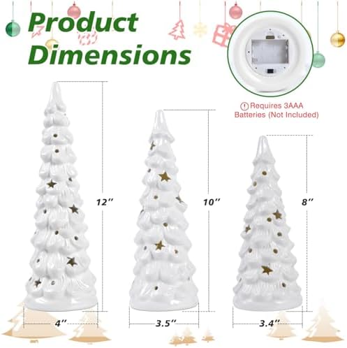Set of 3 White Ceramic Christmas Trees that Light Up Decorations