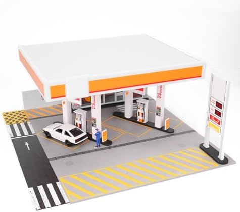 1/64 scale gass station building scene model, realistic, close-up detail
