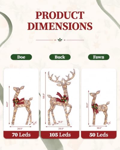 NAVINE 4.85FT 3-Piece Large Lighted Christmas Deer Family Set, Rttan