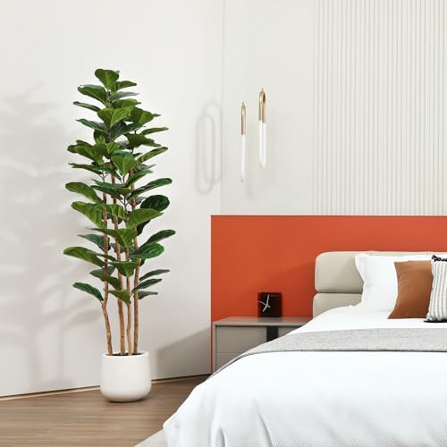 6FT Artificial Fiddle Leaf Fig Tree with White Planter for Home Decor