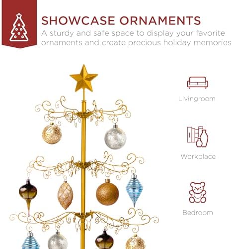 Best Choice Products 6ft Wrought Iron Ornament Display Christmas Tree w/Easy Assembly and Stand - Gold
