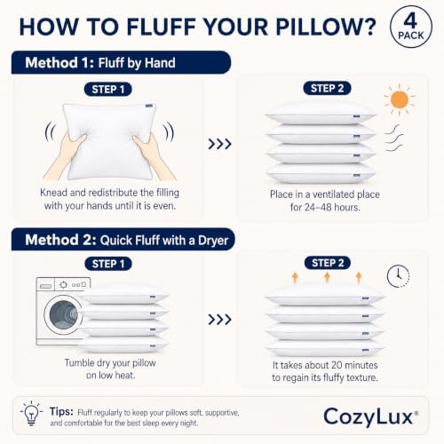 CozyLux Bed Pillows Standard Size Set of 4, 18" x 26", Medium Support