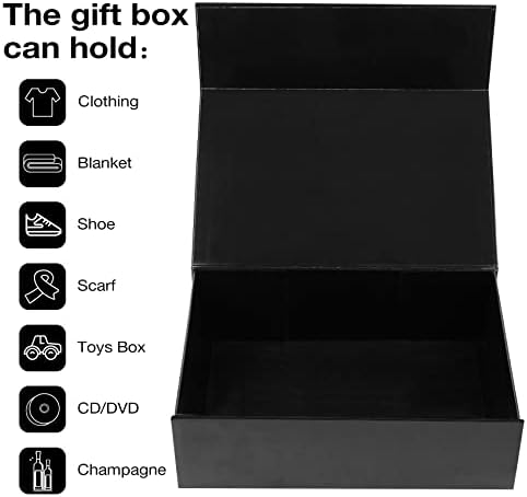 Aimyoo 5 Pack Black Magnetic Gift Boxes with Lids 13.8x9x4.3 in, Large Bridesmaid Groomsman Proposal Box, Rectangle Collapsible Box for Present Graduation Birthday Wedding Storage