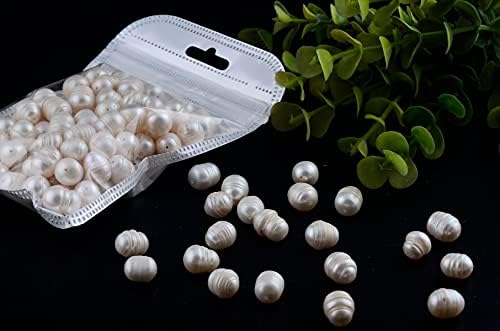 Pearls Beads for Jewelry Making 100pcs 9-10mm Natural Genuine Real Freshwater Cultured Pearl White Rice Oval Loose Gemstone Bead Holes 0.7mm Crafts Necklaces Bracelets Earrings (White, 9-10mm)