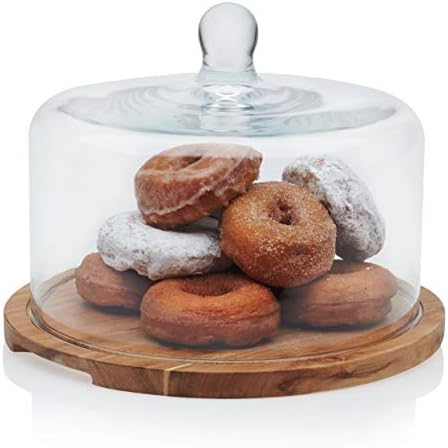 Libbey Acacia Wood Cake Stand with Lid, Ball Top Handle Cake Holder with Lid,...