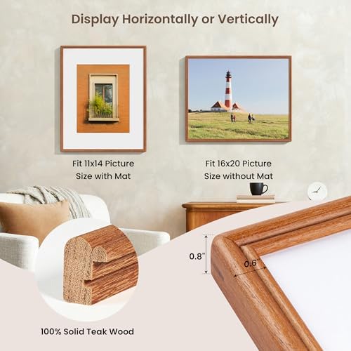 16x20 Picture Frame,Natural Solid Teak Wood Photo Frame|High Tempered Glass