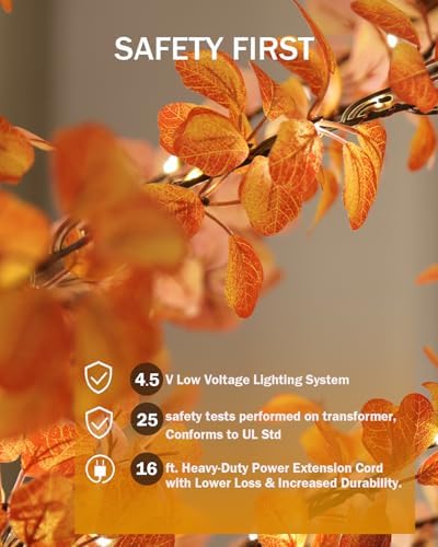 TYBEEU 6FT 5-Leaf Lucky Tree with 300 Warm White LEDs (Yellow&Red Leaves)