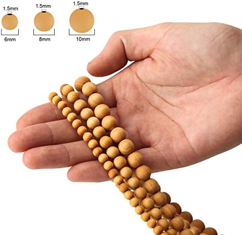 500pcs 8mm Natural Sandalwood Round Beads Gorgeous Craft Handmade Polished Spacer Mala Pray Beads with Elastic Cord for Bracelets DIY Rosary Tasbih Jewelry Making