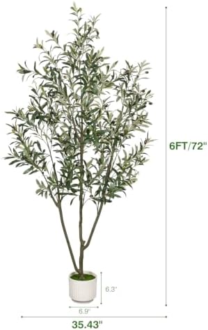 Artificial Olive Tree 6FT Faux Indoor with Planter&Cotton Basket