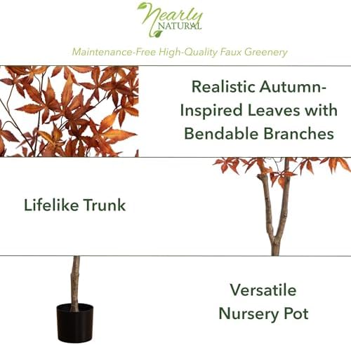 Nearly Natural 6ft Autumn Japanese Maple Artificial Fall Tree in Black Pot