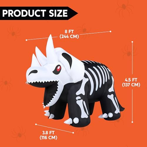 Joiedomi 8 FT Long Halloween Inflatables Outdoor Decoration, Blow Up Halloween Yard Decorations, Inflatable Skeleton Dinosaur with Built-in LEDs for Lawn Garden Decor