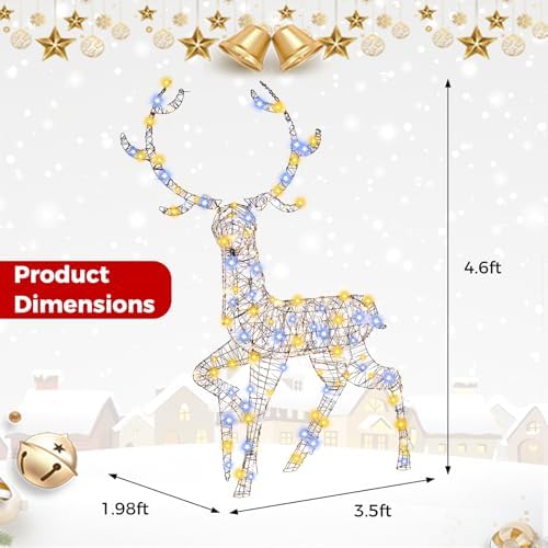 Goplus 4.6 FT Pre-Lit Christmas 3D Reindeer, 170 LED Lighted Christmas Buck with Zip Ties & Ground Stakes for Indoor & Outdoor Decor