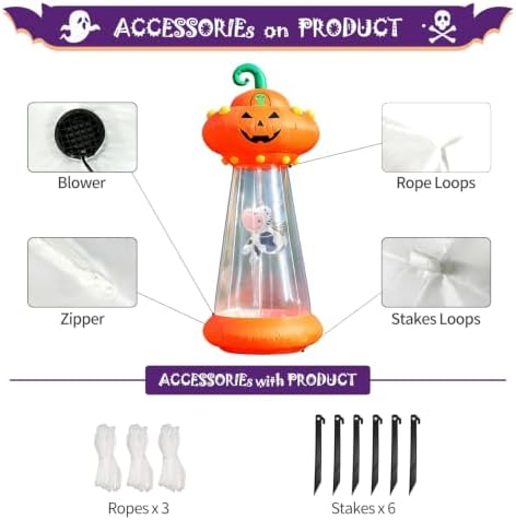 Domkom 8 FT Halloween Inflatable Pumpkin UFO Decoration for Outdoor Yard