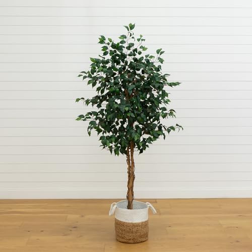 Nearly Natural 6 ft. Triple Trunk Ficus Artificial Tree with Jute Pot