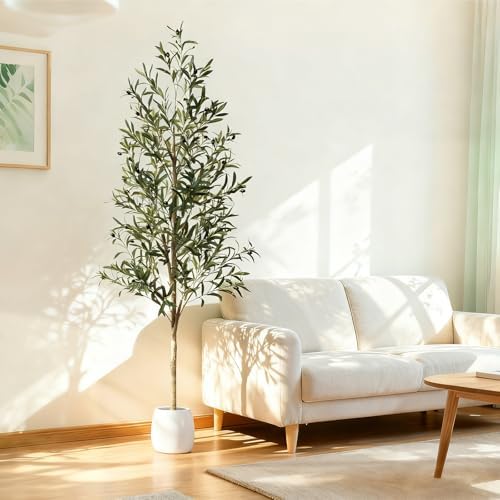 6ft Faux Olive Tree, Artificial Olive Tree Indoor, High Imitation Silk Plant Artificial Plants with Natural Wood Trunk and Lifelike Fruits for Home Office Decor