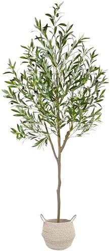 Warmplants Artificial Olive Tree 6ft Fake Plant with Woven Basket